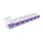 EZY DOSE Weekly (7-Day) Push Button Pill Organizer and Planner, Arthritis Friendly, X-Large, Clear Lids, Purple