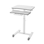 ETHU 65 X 45 cm Height Adjustable Standing Desk with Keyboard Tray - Rolling Laptop Cart - Sit Stand Desk on Wheels - Computer Workstation for Home and Office Large (White).