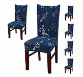 House of Quirk Polyester Elastic Stretch Removable Washable Short Dining Chair Cover Seat Slipcover Protector (Dark Blue Paisley, Pack of 6)