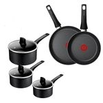 Tefal Titanium Stone, Set 5 pcs, Saucepans 16/18/20 cm + Lids, Frying Pans 24/28cm, High-Performance Non-Stick Coating, Metal Spatula Safe, All Hobs Including Induction, E105S545