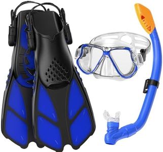 Kids Mask Fin Snorkel Set for 3-13 Years Old Boys and Girls Diving Goggles Dry Top Snorkel Mask and Adjustable Fins for Kids with Carrying Bag Luminous Scuba Gear Youth Junior Child Snorkeling Gear