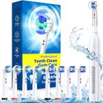 TEETHEORY Rotating Electric Toothbrush for Adults with 8 Brush Heads (2 Types), 4 Modes Deep Clean Electric Toothbrush with Rechargeable Power and 2 Min Smart Timer, Rechargeable Last 25 Days White