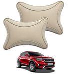 AUTOADDICT Auto Addict Car Dotted Beige Neck Rest Cushion Pillow Set of 2 Pcs for Kia Seltos