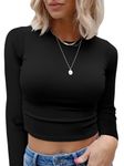 Kovbin Womens Tops Long Sleeve Shirt Fall Crop Tops Basic Cute Baby Tees Crewneck Rib Knit Trendy Tops Y2k Clothing Black M