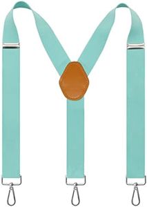 Cedrainy Suspenders for Men 3 Swivel Hooks 1.4 Inch Wide Adjustable Elastic Braces with Heavy Duty Belt Loops, Teal, One Size