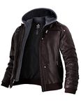 Wantdo Men's Leather Jacket PU Motorcycle Jacket Hoodie Winter Coat Coffee S (Lightweight)