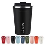 SUNTQ Reusable Coffee Cups Travel - Coffee Travel Mug with Leakproof Lid - Thermal Mug Insulated Cup - Stainless Steel Coffee Travel Cup - for Hot and Cold Drinks, 13oz/380ml, Black