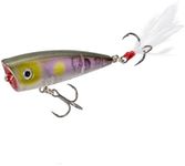 Strike King Bitsy Splash Fishing Lure, Topwater Popper, 1-3/4-Inches, 3/16-Ounce, 3D Eyes, Feathered Rear Treble, Size 8 Hooks