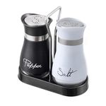 Pack of 2 Salt and Pepper Pots with Holder Salt and Pepper Shaker Salt and Pepper Set Salt Shaker Salt Pot Kitchen Accessories (White & Black)