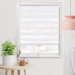 KELIXU Cordless Zebra Blinds for Windows, Dual Layer Zebra Roller Window Shades Free-Stop Blinds Sheer or Privacy Light Control, Day and Night Window Shades for Home, Office, 24" W x 72" H (White)