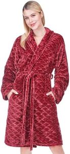 PAVILIA Red Womens Robes Lightweight Plus Size, Knee Length Plush Fluffy Shower Bathrobe for College Dorm Ladies, Soft Fuzzy Cozy with Pockets, 2XL/3XL