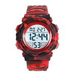 YFWOOD Kids Digital Watch,Waterproof Outdoor Watches, Children Casual Electronic Analog Quartz Wrist Watches with Silicone Band Luminous Alarm Stopwatch for Boys -Camouflage Red