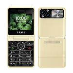 IKALL K42 Flip Keypad Mobile Phone, 2.4" Display, 2000mAh Battery, FM Radio, MP3 Player, King Voice, Call & SMS Indicator Light - Gold