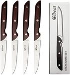 Fashionwu 4 Piece Steak Knife Set, High Carbon Stainless Steel Steak Knife Set with Sharp Serrated Blade, Extra Sharp Stainless Steel Knife, Red Tinted Wooden Handle