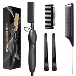 Hot Comb, Electric Hot Comb Hair Straightener for Wigs, Professional Ceramic High Heat Press Comb, Multifunctional Copper Hair Curler, Portable Anti-Scald Beard Straightener - Black