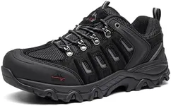 NORTIV 8 Men's Waterproof Hiking Shoes Leather Low-Top Hiking Shoes for Outdoor Trailing Trekking Camping Walking Black/Grey Size 14 QUEST-1-W
