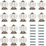 Kurtzy 16 Pack White and Gold Furniture Door Handles with Screws - 3.6 x 3.9cm/1.42 x 1.54 Inches Ceramic Door Knobs - Kitchen Cupboard Knobs, Cabinet Drawer Knobs for Home & Office Furniture Doors