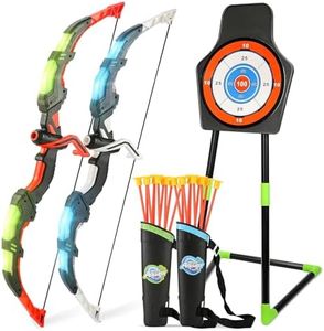 Bow and Arrow Set Kids - Archery Set with LED Lights - Kids Bow and Arrow Set Includes 20 Suction Cup Arrows, 2 Quivers, Standing Target Outdoor Game Toys for 3-12 Years Old Boys