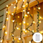 Brightown Battery Operated String Lights for Bedroom, 19.6Ft 60 LED Globe Fairy Lights with Green Vines for Balcony Classroom Wedding Girls Room Decor, 60D-Globe-Vine