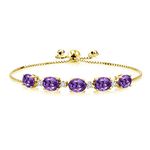 Gem Stone King 6.01 Ct Purple Amethyst G/H Lab Grown Diamond 18K Yellow Gold Plated Silver Bracelet