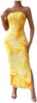 Milumia Women's Summer Tie Dye Strapeless Tube Dress Ruched Bodycon Maxi Dress Light Yellow Large