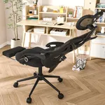 Office Desk Chair, Ergonomic High-Back Computer Chair, Mesh Gaming Chair with Footrest, Comfortable Executive Task Chair with Adjustable Lumbar Support & Headrest (Modern, Black)
