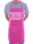 Warning May Talk About Rugby Fan Funny BBQ Novelty Cooking Apron Pink