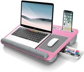 Gimars Home Office Lap Desk Fits up to 17 Inches Laptop with Dual Cushion,Wrist Rest, Built-in Mouse Pad, Tablet Phone Holder and Storage Drawer, Pink