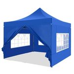 Ultimate 10x10 ft Super Heavy Duty (32Kgs) Gazebo Canopy Tent: Instant Shelter, Waterproof Tent Comfort with European Detachable Side Covers (Blue 3 Plain Side Walls and 2 Front Curtains)