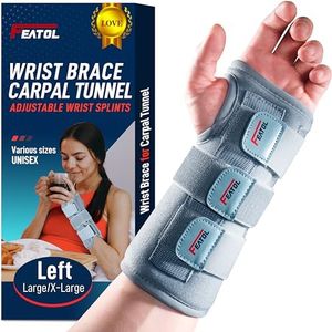 FEATOL Wrist Brace Carpal Tunnel for Women Men, Adjustable Night Sleep Support Brace with Splints Left Hand, Large/X-Large