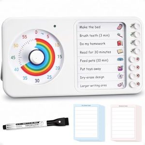 2-in-1 Visual Timer with Task Board for ADHD & Autism, Dry Erase Chore Chart and Visual Schedule for Kids & Adults, Rainbow Countdown Timer for Classroom, Home, Homeschool (White)