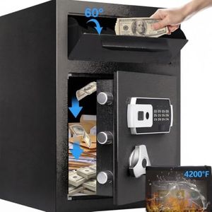 2.8 CUB Drop Safe for Business, Electronic Safe Box with Digital Combination and Anti-Fishing, Depository Safes with Fireproof Waterproof Document Bag, Security Safe for Slips Expense Office Home