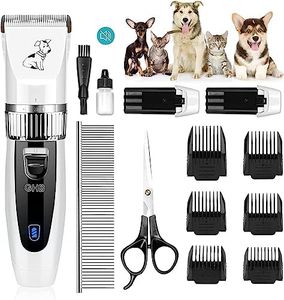 GHB Tosatrice per Cani Professionale 2 Batterie Ricaricabili 6 Pettini Guida, Silenzioso Lama Regolabile Ceramica per Cani e Gatti
