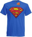 Superman T-Shirt with Classic Logo Original Official DC Comics (Large), Blue, L