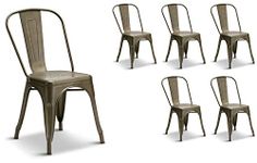 Your Price Furniture.com Set of 6 Metal Industrial Dining Chairs Stackable Retro Style Kitchen Vintage Seat For Home, Bistros and Cafes (Gun Metal)