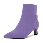 MOVINSTEPS Womens Pointed Toe Suede Zip Cold Weather Outdoor Solid Kitten Low Heel Ankle High Boots 2 Inch, Lavender, 6