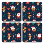 Family Shoping Christmas Decorations Items for Home Chrismtas Printed Wooden Coaster Set of 4 for Dinning Table Office Home for Christmas Gift Items from Secret Santa