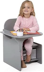 Rainbow Tree 2 in 1 Wooden Children Table and Chair Set, Multi-Coloured Small Kids Set with Storage Fabric Bins for Toys Books, Suitable Toddlers Boys Girls (Gray)