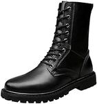 PPXID Men's Big Size Leather Lace-Up Mid Calf Combat Boots Military Tactical Work Boots-Black 11 US Size