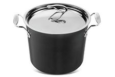 Circulon Style Stock Pot with Lid 24cm / 7.6L - Oven Safe Induction Suitable Stock Pot with Stainless Steel Lids & Handles, Dishwasher Safe Durable Cookware, Black