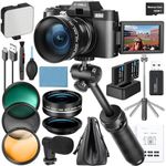 4K Digital Cameras for Photography, 48MP Vlogging Camera for YouTube with Microphone & Tripod Grip, Video Camera with Wide-Angle&Macro Lens, Content Creator Kit & Travel Camera（Black）