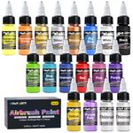 Airbrush Paint - 16 Colors with 2 Thinner, Ready to Spray Airbrush Paint Set, Water-Based Acrylic Air brush Paints for Metal, Plastic Models, Canvas, Wood, 20ml/Bottle