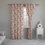 LINENWALAS Cotton Printed Curtains 7.5 Feet Long 2 Panels Set, Curtain for Door Hangings Home Decor Items for Living Room Bedroom, Semi Sheer Drapes with Eyelet Rings (Red Rose Tulip)