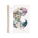 Lola Design - Large Spiral Notebook Organiser, Floral Peacock Design - Planners & Journals - Wiro Bound Notebook with To-Do Lists & Priorities Section - 176x250mm, 250 Lined Pages