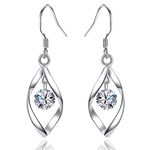 Linear Swirl Wire Earrings for Women Silver CZ Twist Leaf Fashion Dangle Earrings Dangling Boho Dangle Drop Long Chain Earrings with Zircon Easter Earrings (Zircon Tassel)