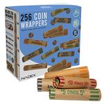 Nadex 256 Assorted Preformed Crimped End Coin Roll Wrappers, 64 Each of Nickels, Dimes, Pennies and Quarters