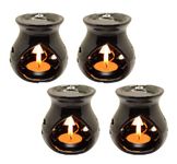 MAHISHA INDUSTRY MAHISHA INDUSTRY MAHISHA INDUSTRY Ceramic aroma burner Oil Diffuser ,with 2 Free Candles aroma diffuser set Set of 4 (Combo Black 4")/aroma diffuser for home decor/ Kapoor Dani Cum Night Lamp Premium Multi Functional Essential Oil Camphor Burner for Fragrance/aroma burner for home