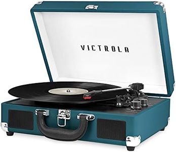 Victrola Vintage 3-Speed Bluetooth Portable Suitcase Record Player with Built-in Speakers | Upgraded Turntable Audio Sound| Includes Extra Stylus | Blue Coral