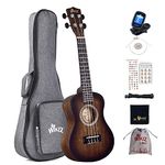 Winzz Ukulele Concert 23 Inches Brown, Ukulele Beginner Kit for Adults and Children, Unique Color Design