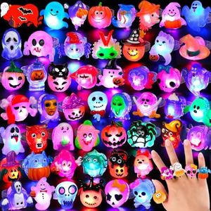 50 Pcs 3D Halloween Treats Light Up Rings Toys Halloween Party Favors Gifts